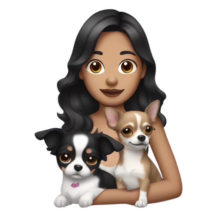 Wavy black hair Filipina with Chihuahua black and white. sticker