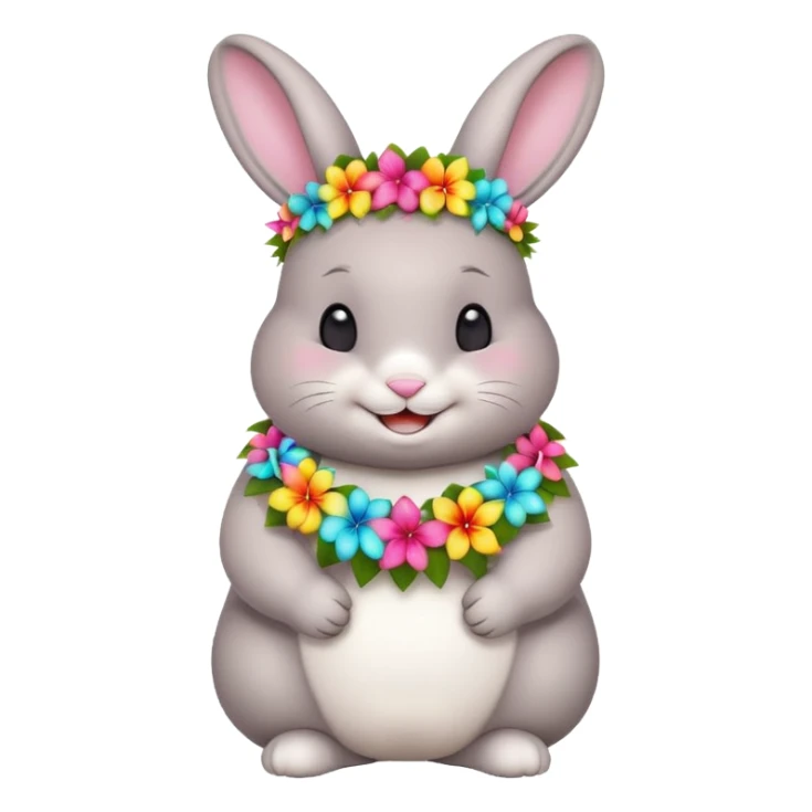 A chubby rabbit with a colorful tropical lei, smiling sweetly. sticker