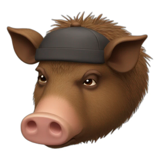 fullface brown boar tired of life with a black winter hat sticker