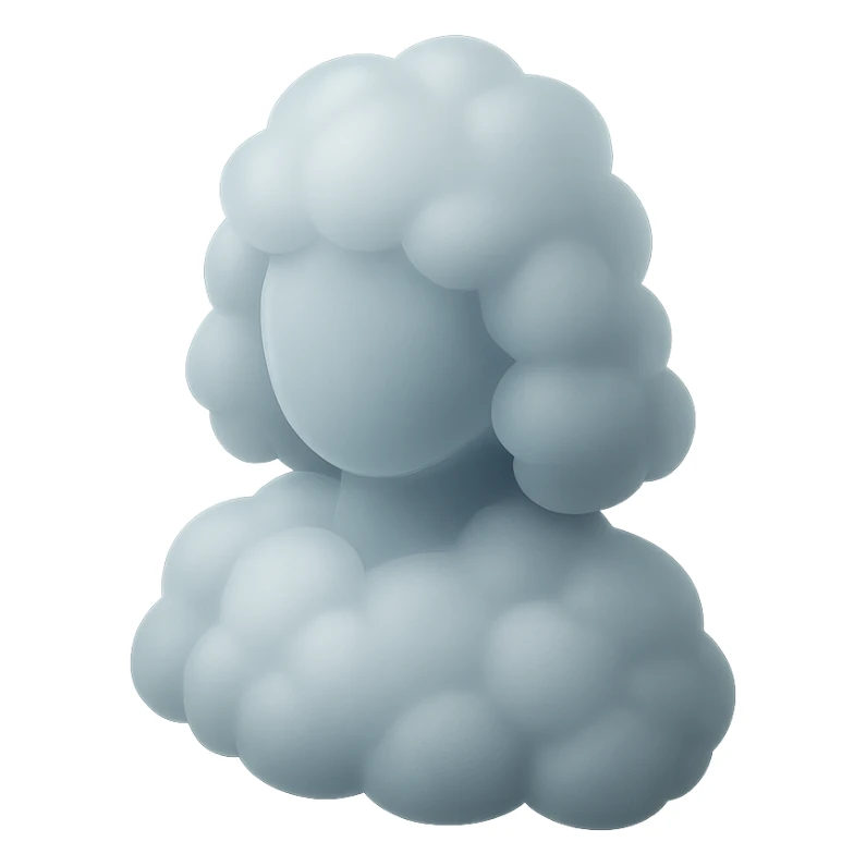 person made entirely of white fluffy convex clouds, shoulder length, front view, matte glass style sticker