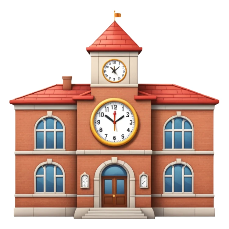 school building with a clock tower and flag on top sticker