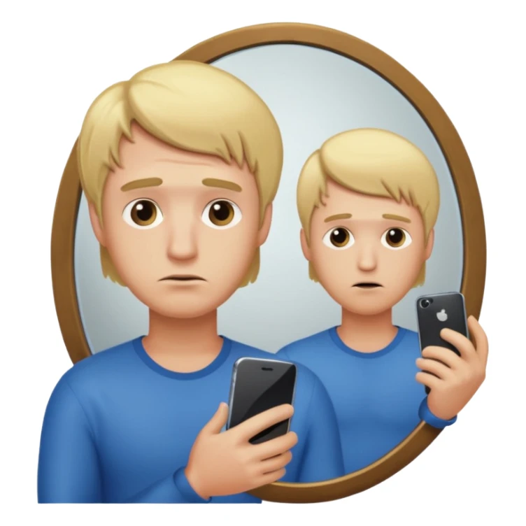 mirror selfie with smartphone sad men blond hairs, dick figure sticker