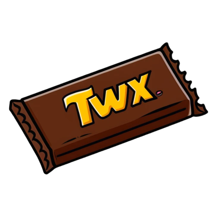 Twix chocolate bar with bite taken out sticker