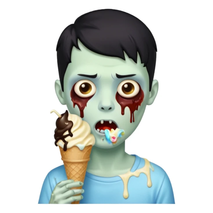 zoombie boy black hair, eating ice cream sticker