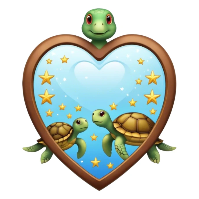 Heart shaped Mirror with turtle and stars sticker
