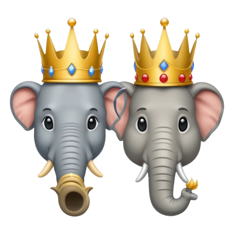 (Democratic Party) elephant facing (Republican Party) donkey neither wearing a crown.  Put face of Donald Trump wearing a crown in between them sticker