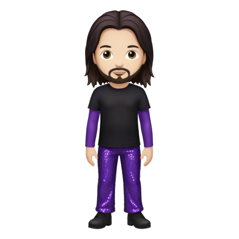 Jonathan Davis with light skin, long dark brown hair, purple sequin pants sticker
