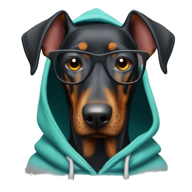 Doberman wearing glasses and hoodie sticker