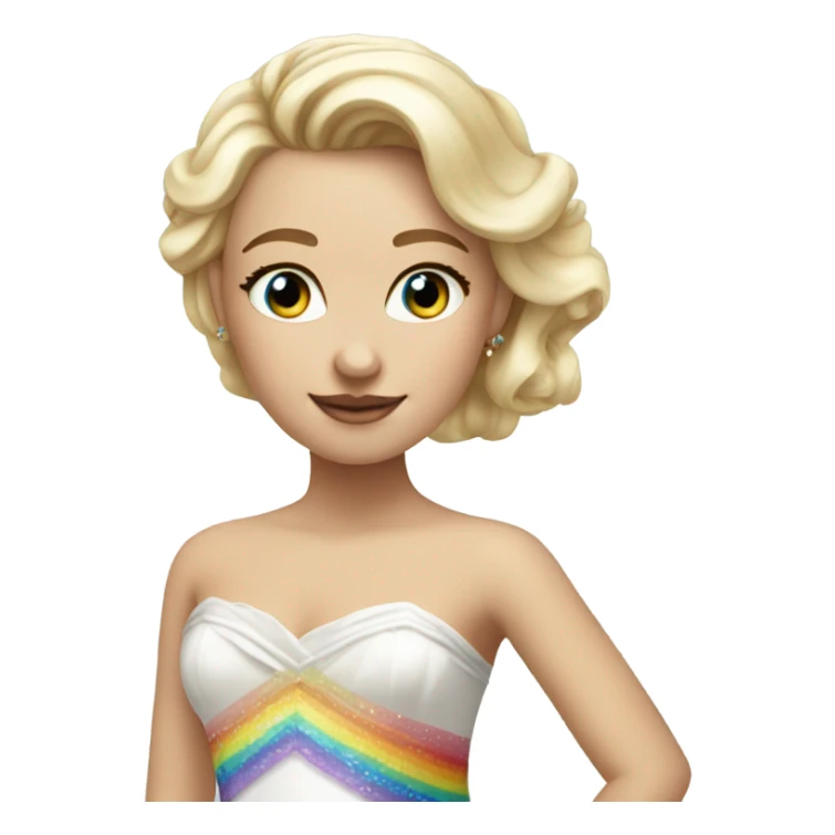 Beautiful blond girl with blue eyes and rainbowed wedding dress sticker