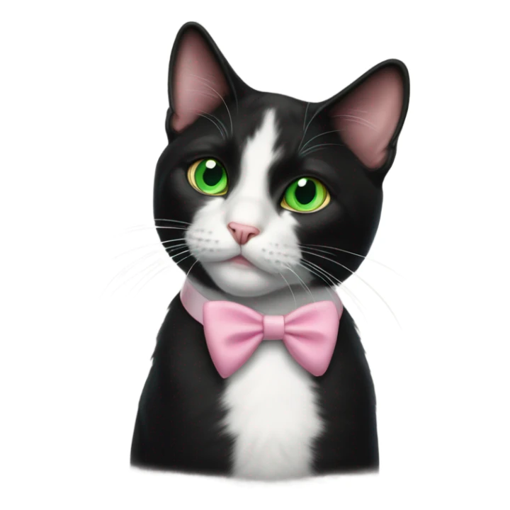 Tuxedo cat with green eyes and pink nose sticker