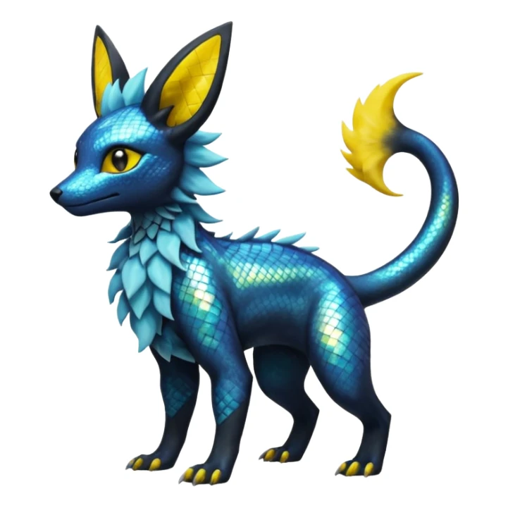 Shiny Iridescent Helioptile-Salandit-Umbreon-Jolteon-Fakémon-hybrid-creature (full body)  sticker