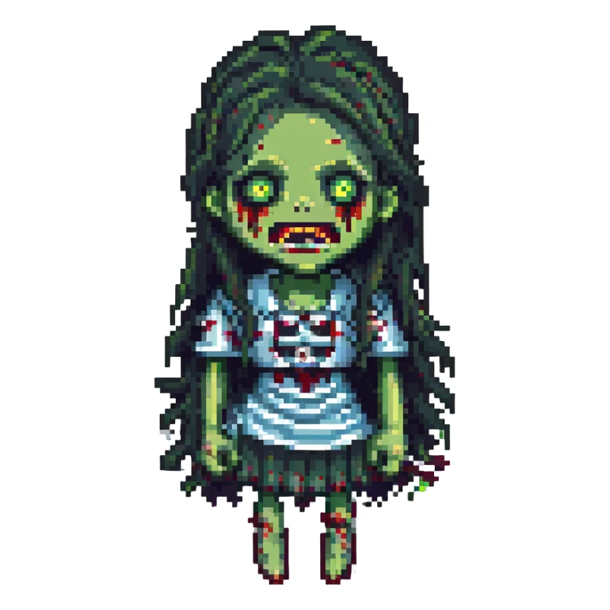 girl zombie with black long hair with teeth sticker
