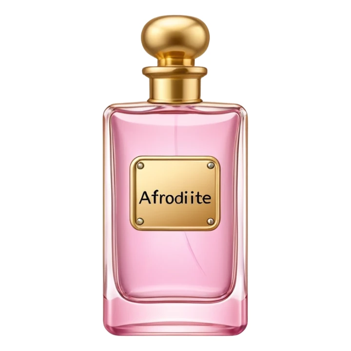 rectangle perfume light pink liquid gold cylinder cap written AFRODITE sticker