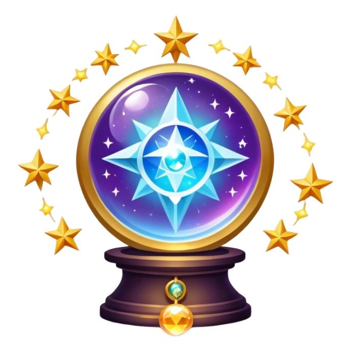 A vibrant, mystical icon symbolizing fortune telling and esotericism. Include elements like a crystal ball, tarot cards, stars, and mystical symbols with a glowing, ethereal feel. The design should be colorful, eye-catching, and evoke a sense of magic and mystery. sticker