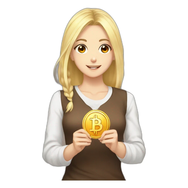 blonde brown eyes anime girl with bitcoin in hands sticker