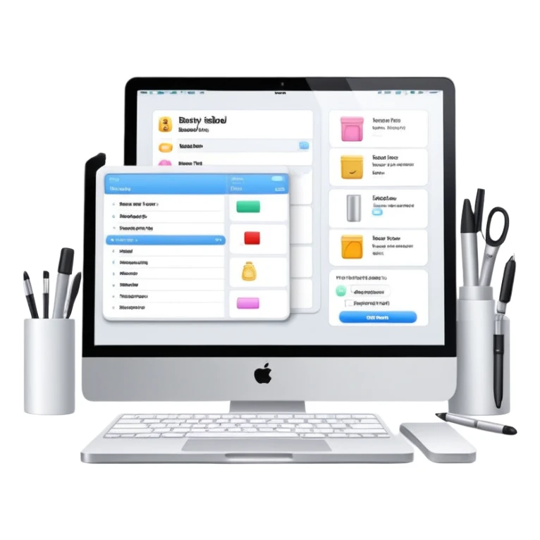 beauty salon inventory dashboard on iMac with notebook and pen nearby sticker