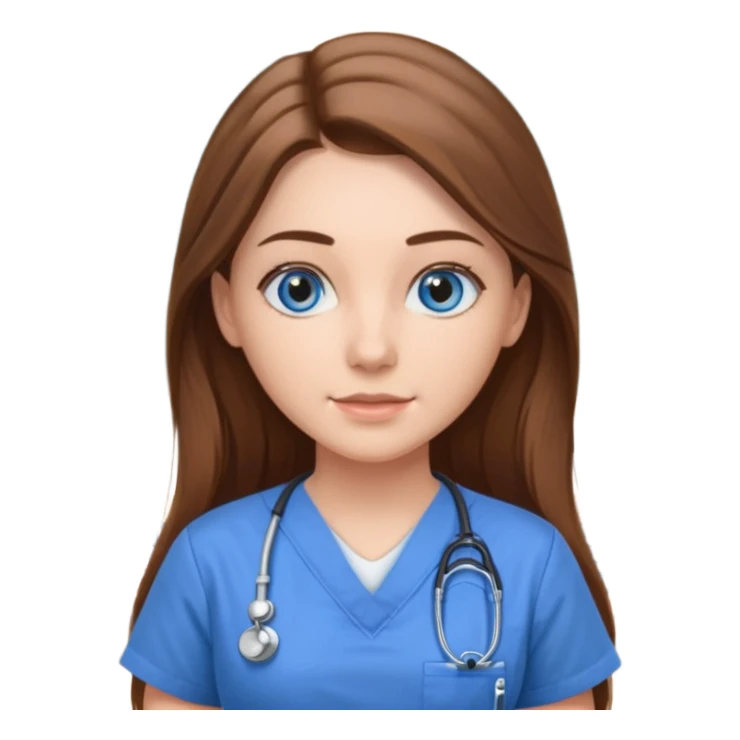 pretty female nursing student with long brown hair, blue eyes inside a classroom at university sticker