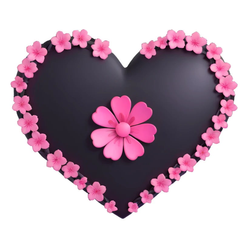 goth sakura heart, black heart with a dramatic shadow and glowing pink sakura, moody and vibrant sticker
