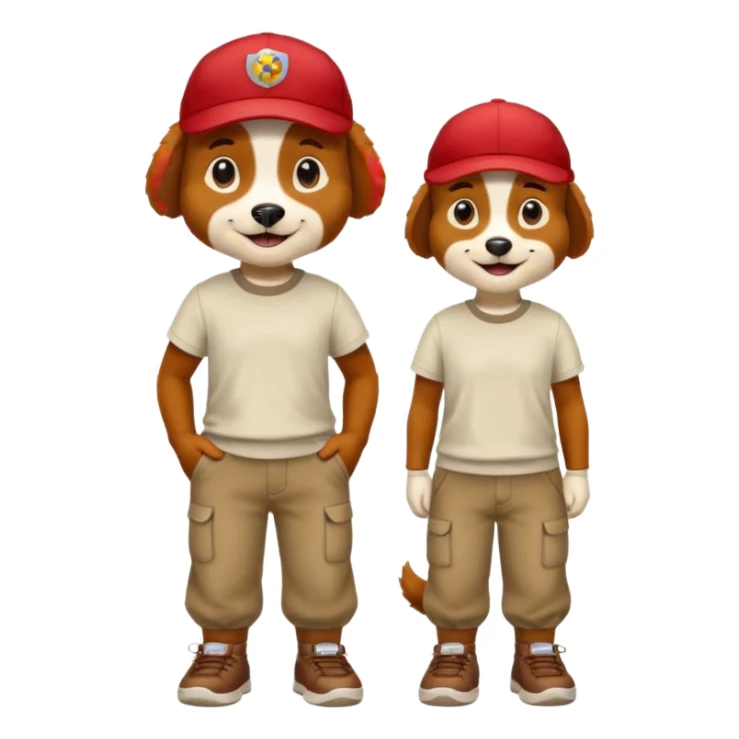 a dog with cap and t-shirt and pants and shoes sticker