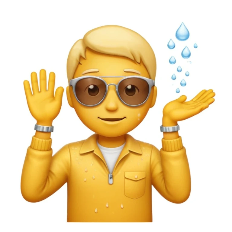yellow emoji character in the 'Salt Bae' pose, sprinkling salt with a bent wrist, wearing sunglasses, confident face sticker
