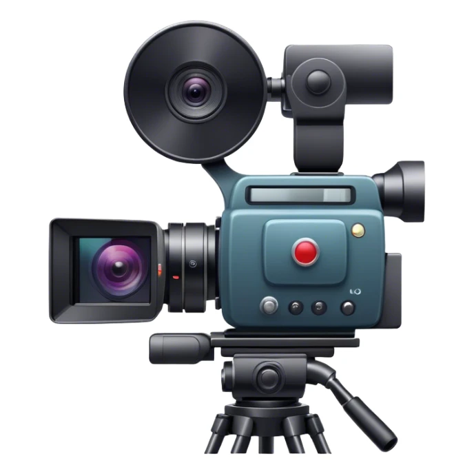 Create an emoji for video shooting. Show a video camera with a recording icon. Use modern, professional colors. Do not include any emojis or smiley faces. Make the background transparent. sticker