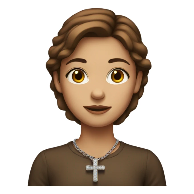 fair skinned girl with brown hair and a cross necklace sticker