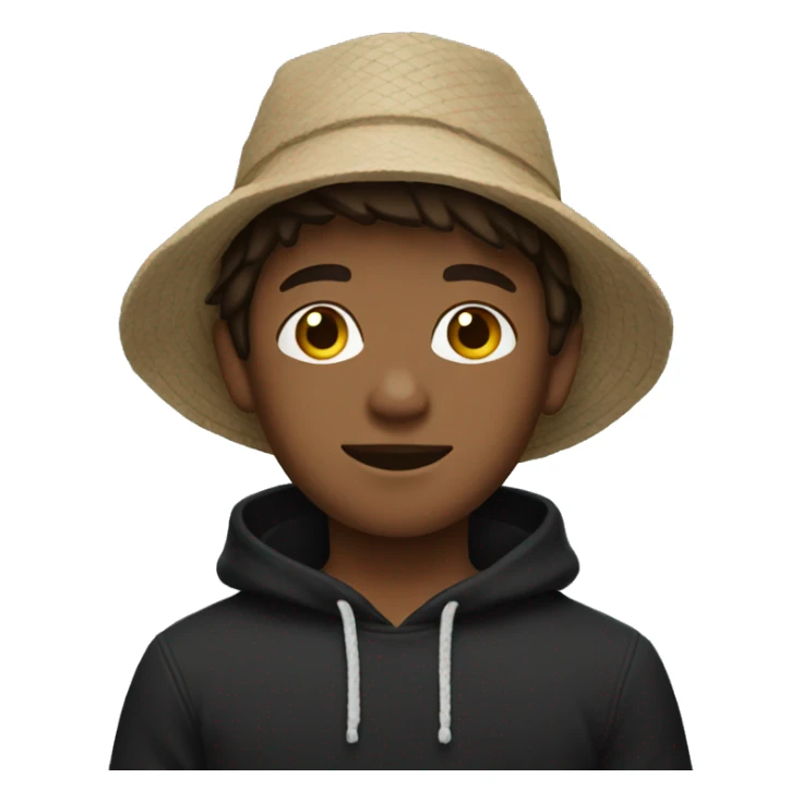 boy with brown hair and a beach Bucket Hat with a black sweater sticker