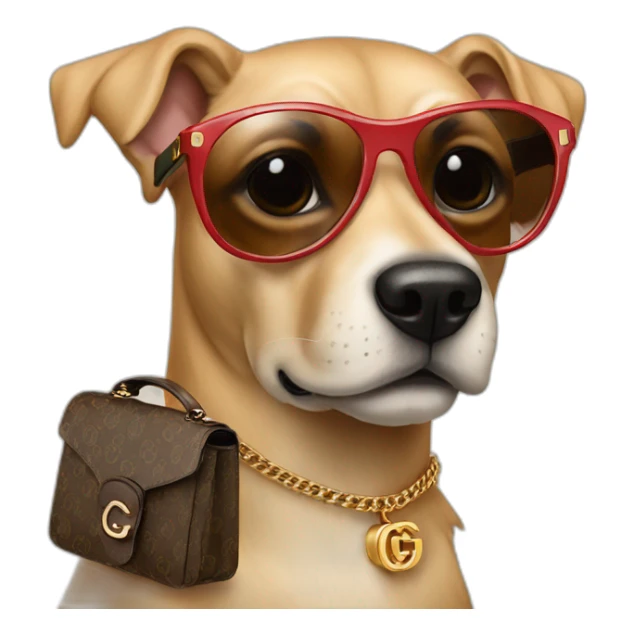 Dog wearing a gucci bag and sunglasses sticker