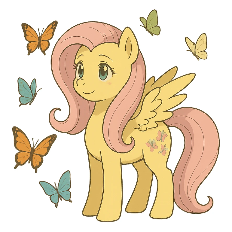 Fluttershy with butterflies flying around her in Ghibli style sticker