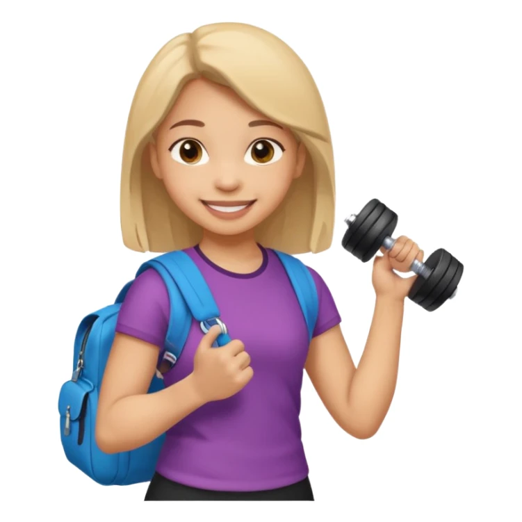 light skin student girl with school bag on back and dumbell in hand sticker
