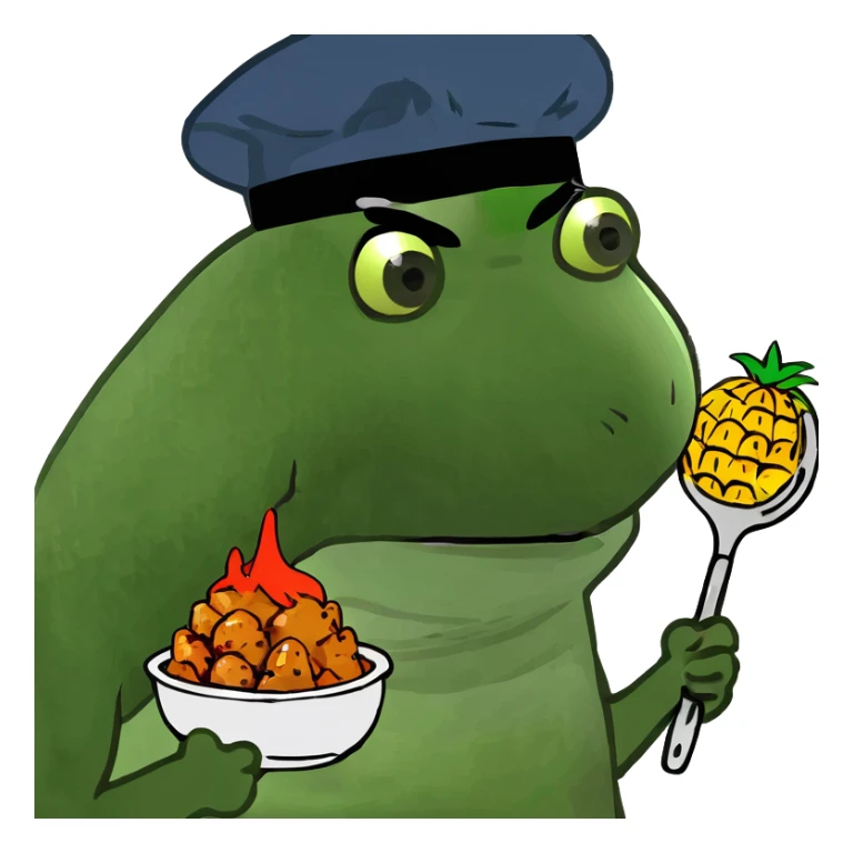 General tso chicken inside of half a cut open hollow pineapple  sticker