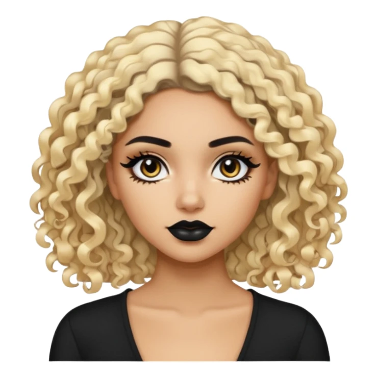 Pale Latina beauty, pretty baddie, black eyeliner, split dye leftside blonde rightside black curly hair sticker