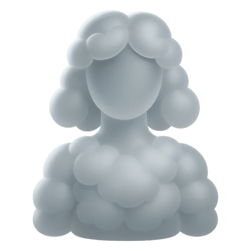 shoulder length, person composed of white convex clouds, front view, matte glass style sticker