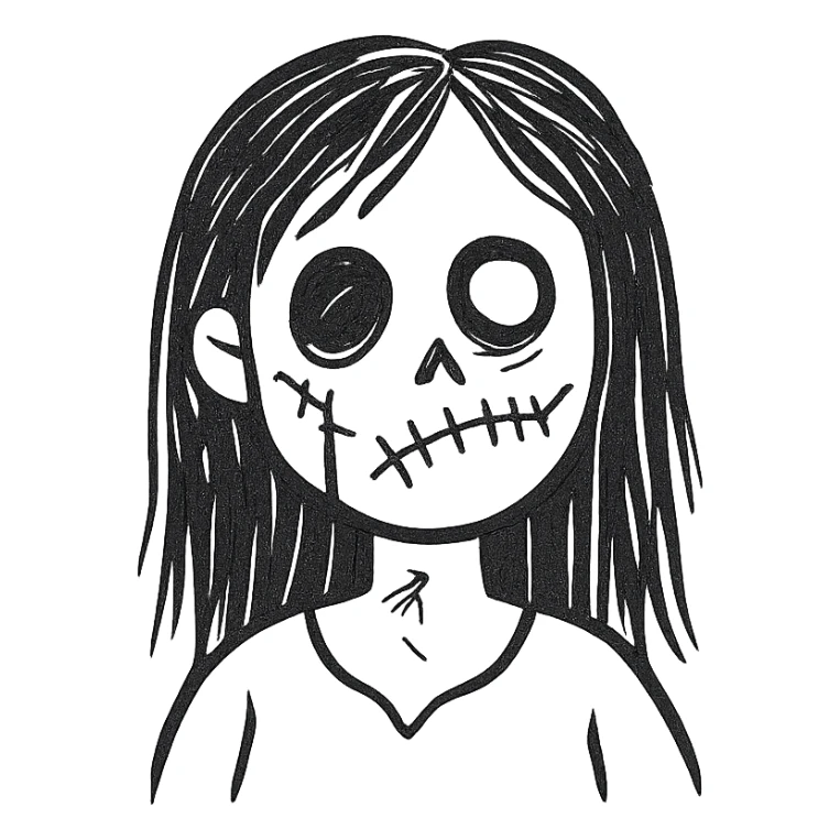 girl zombie with black long hair sticker