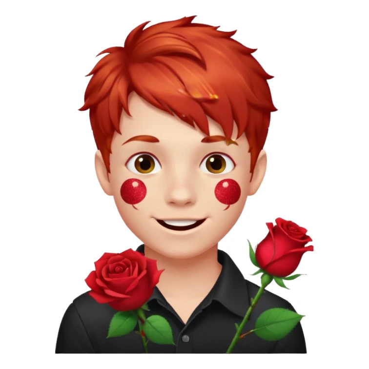 red glitter naughty-looking boy with a rose in his mouth sticker