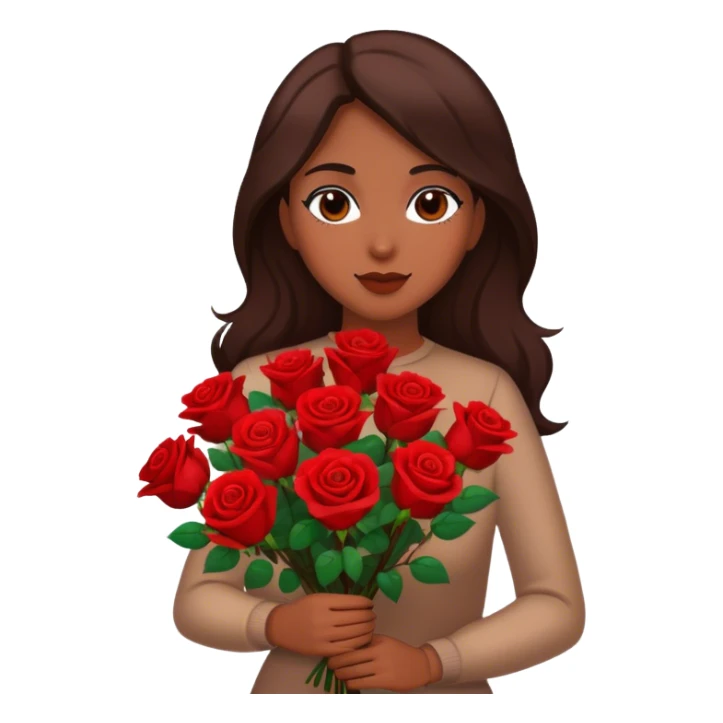 Brown woman with long dark brown hair holding red roses sticker