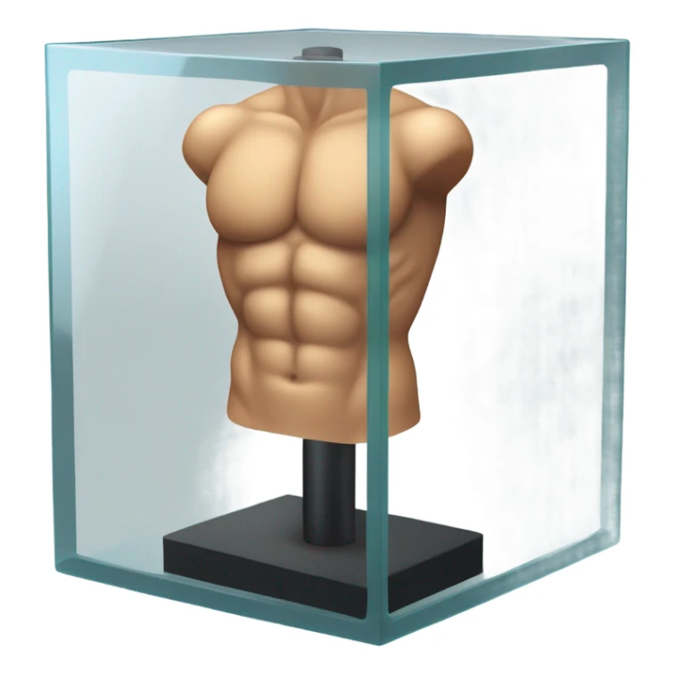 male abs inside a glass cube on a stand isometric view sticker