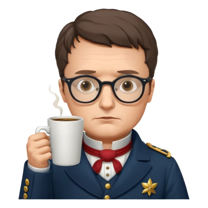 napoleon with glasses holding coffee cup sticker