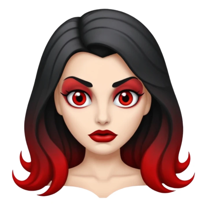 vampira com o tom de pele cinza com os olhos vermelhos, cabelos longos e ondulados e pretos sticker