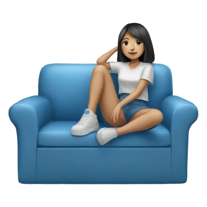 Blue colour 🛋️ sofa and asian girl 👧🏻 is chilling on there sticker