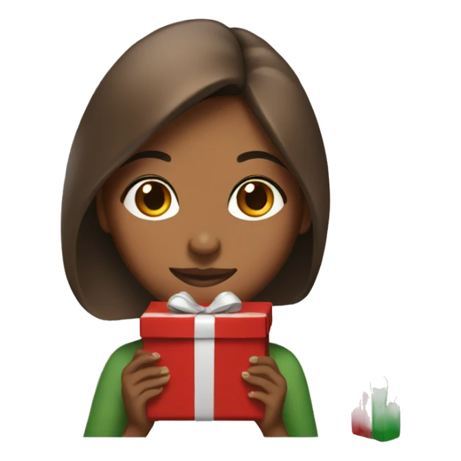 Woman with brown skin wrapping Christmas present sticker