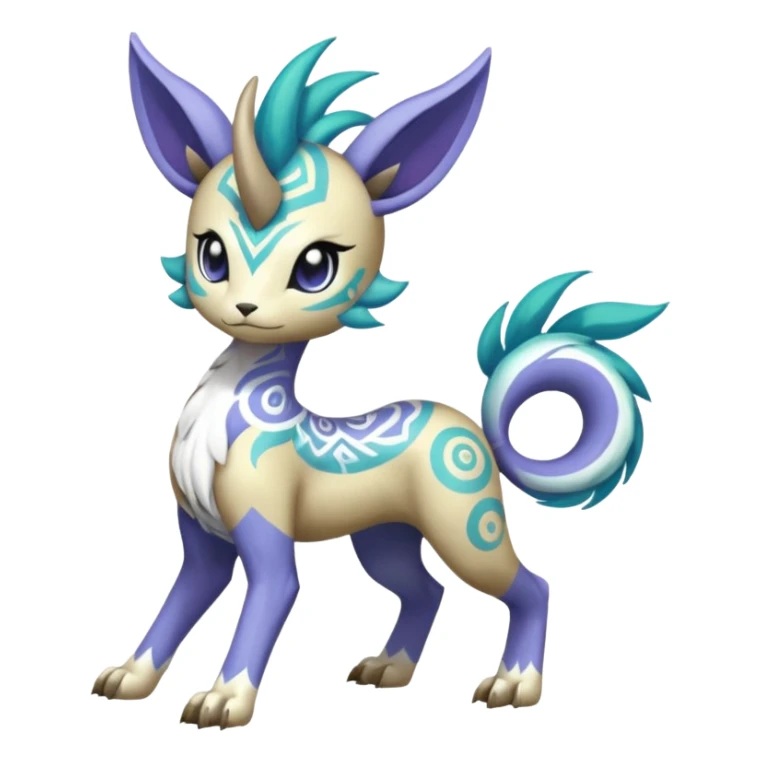 Tropical Tiny Marked Patterned Tribal Colorful Skilled Adept Graceful Asian Painted Garurumon-Meloetta-Absol-Suicune-Cobalion-fusion-hybrid-creature (full body) sticker