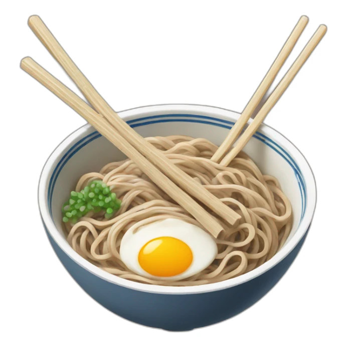 bowl of japanese buckwheat soba noodles with two chopsticks without egg sticker
