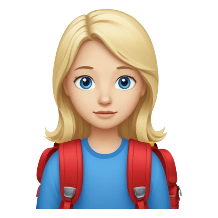 a blonde girl with long hair and blue eyes whose travel sticker
