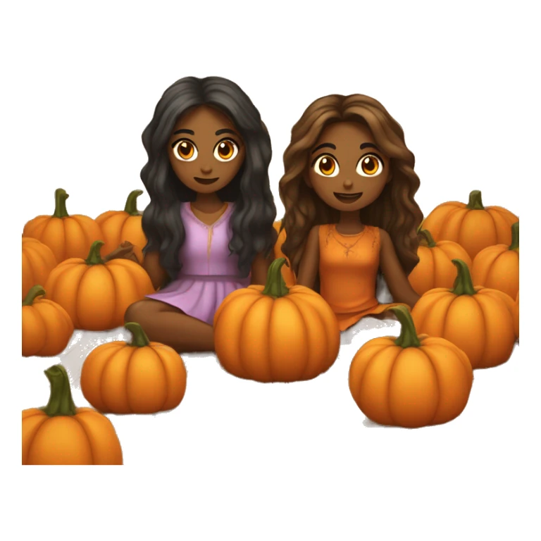 two brown skinned girls with long hair dressed up as pumpkins crawling on the floor sticker
