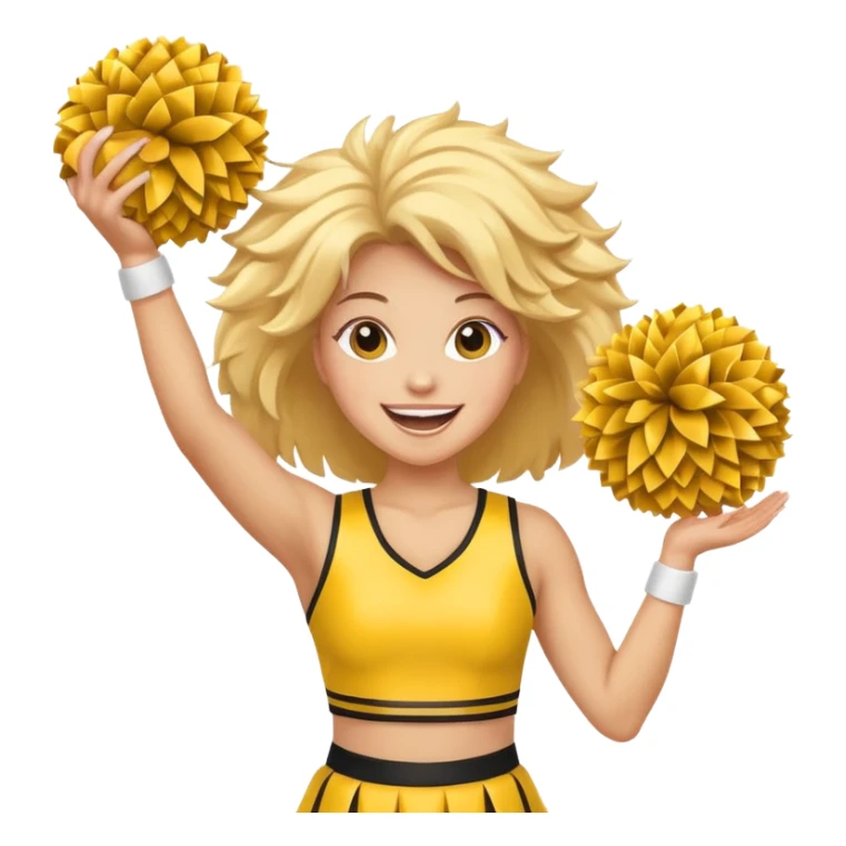 football cheerleader, hold a big cheering pom, yellow and twinkle sticker