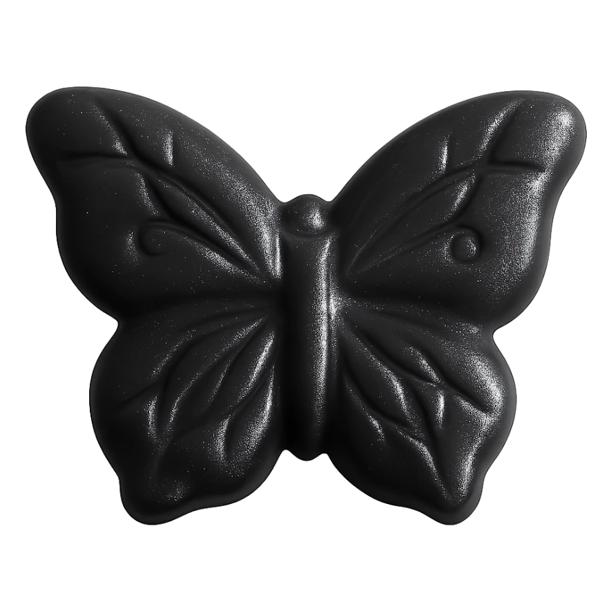 Make the realistic butterfly-shaped candy black, isolated on a transparent background with no visible background. Maintain the realistic style of the candy. sticker