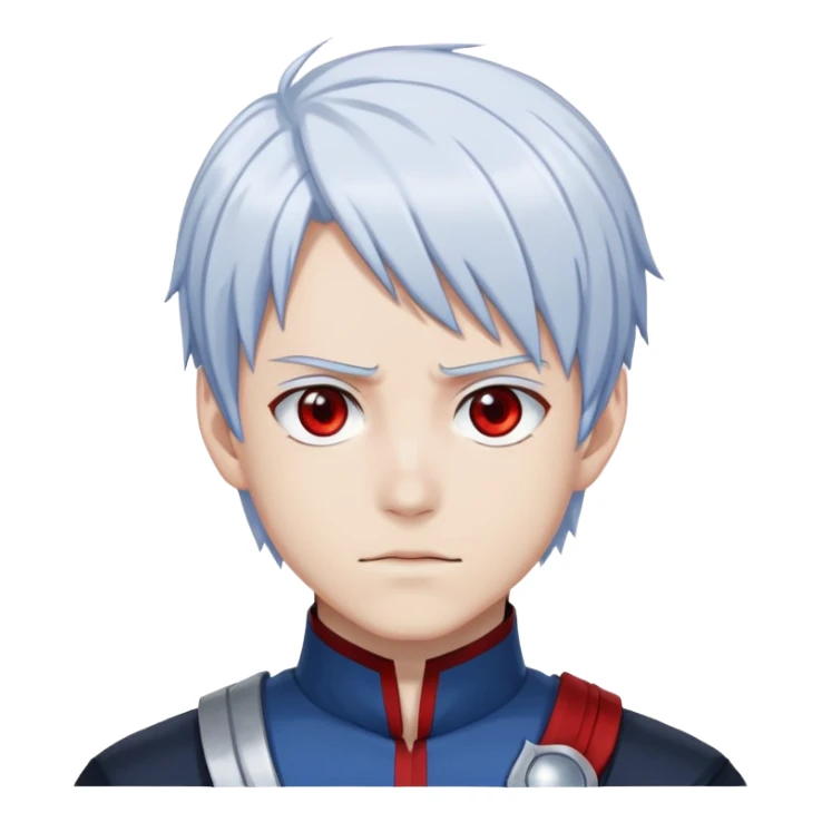 Shoto Todoroki from My Hero Academia with half red half white hair, heterochromia eyes one blue one gray, wearing his hero costume sticker