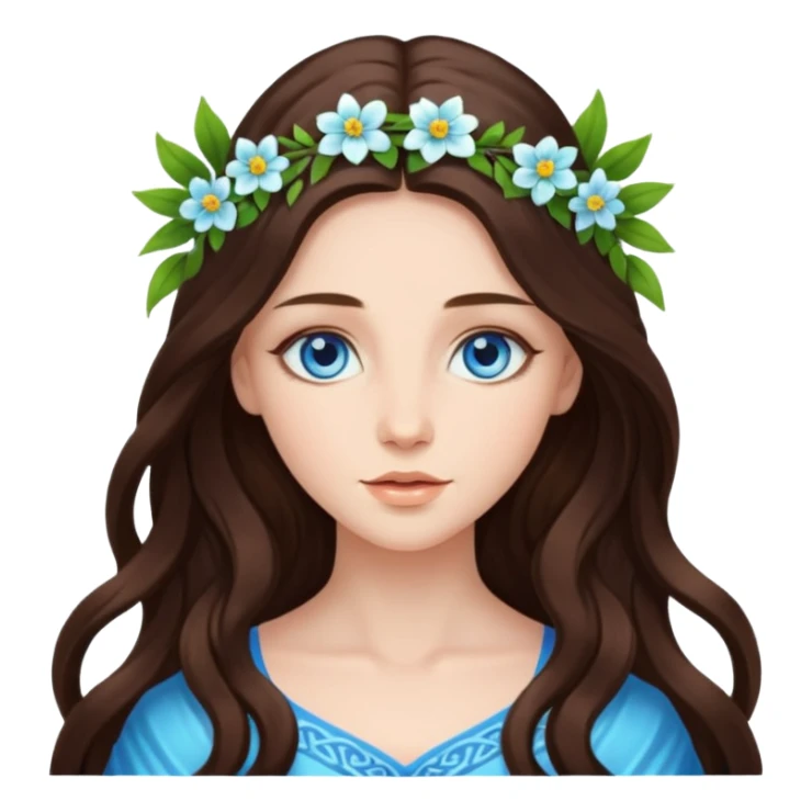 Spring goddess long brunette hair blue eyes sticker
