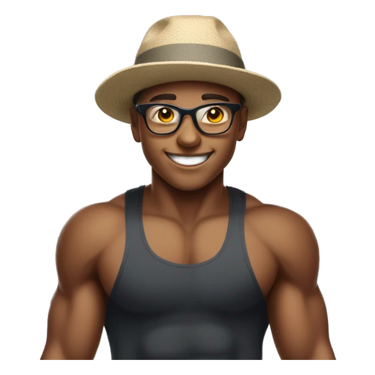smiling boy in hat and glasses working out at gym  sticker
